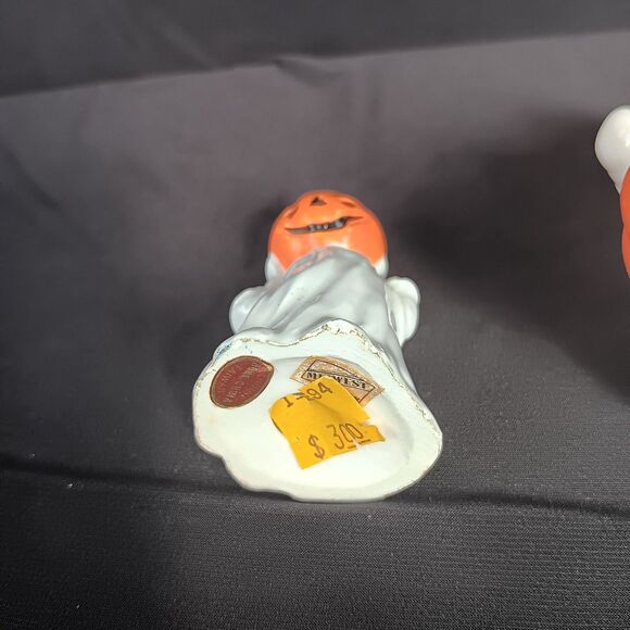 Vintage Bone China Ghosts with Pumpkin Jack O Lanterns Candle Holder Halloween 3 - Picture 8 of 16